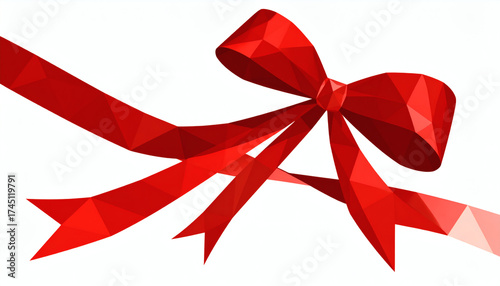 Polygonal Christmas ribbon with angular polygon folds on a white background showcasing geometric holiday design, modern 3D festive illustration, and minimalist digital art style