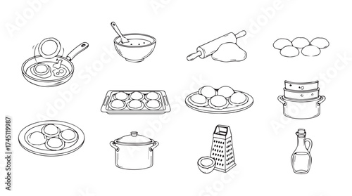 Collection of culinary utensils and ingredients for cooking and baking preparation vector