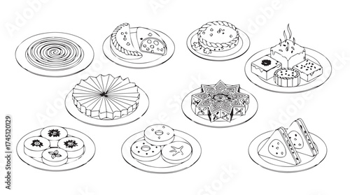Collection of diverse detailed city manhole covers isometric line art representation vector