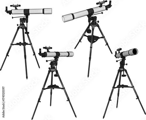 Vector sketch illustration of a modern telescope binocular design for observing distant objects to make them look clearer 