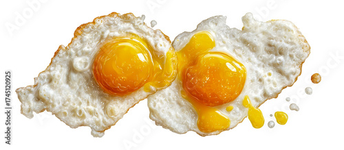 Two perfectly fried eggs with runny yolks isolated on transparent background