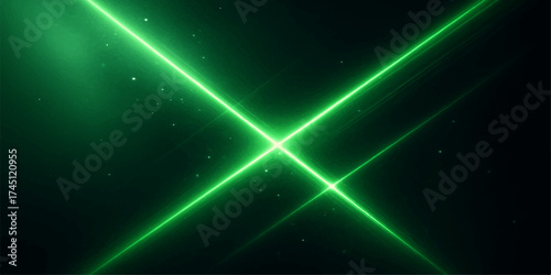 Abstract green space background with glowing stars and dynamic light effects