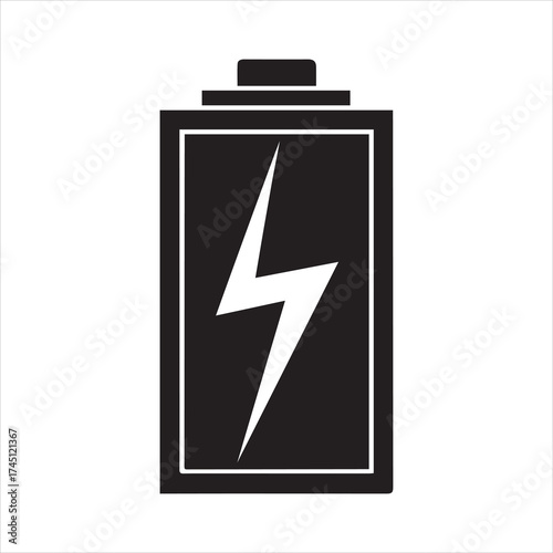 Black battery with lightning bolt on transparent background silhouette