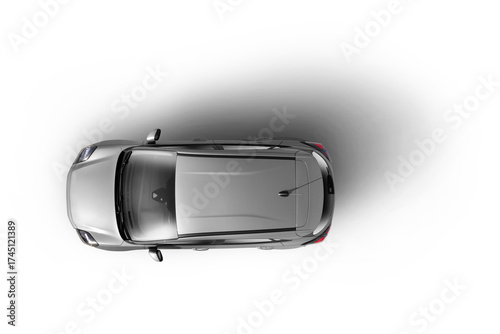  Top view of a Gray colored c class hatchbag car on a transparent background.