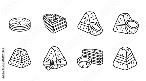 Hand drawn sketch food icon set assorted sweet treats and pastries collection vector
