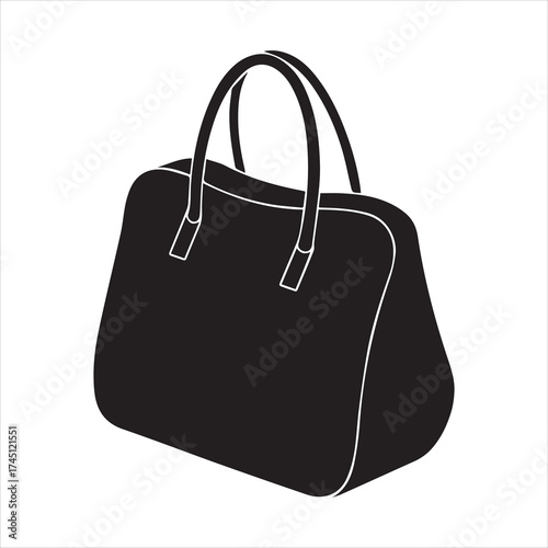 Illustration of a black bag on transparent background silhouette