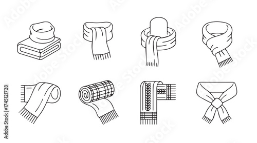 Collection of cozy winter scarf styles demonstrating various ways to wear them vector
