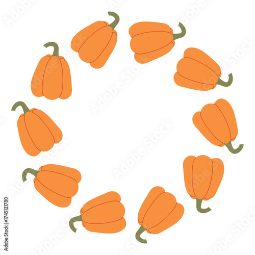 Round frame of ripe orange pumpkins. Clip art of pumpkin seasonal border. Circular shape for text, vector element