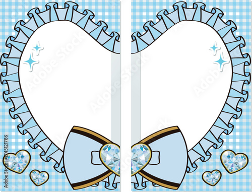 A cute idol, cheki, heart-shaped, polaroid camera, and a connecting love, light blue / 繋がるラブハートカップルチェキ 可愛い アイドルメイド宿題チェキ 水色