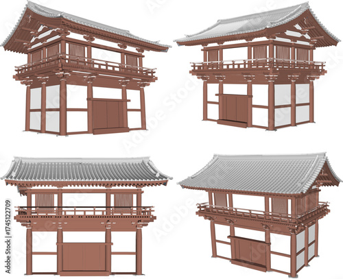 Vector sketch illustration of a multi-story sacred temple building design, classic ethnic vintage pavilion 