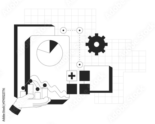 Data visualization line onboarding ui illustration. Visual analytics. Optimization chart graph. Operational tools. Business intelligence outline 2D concept isolated. Ink linear metaphor vector art