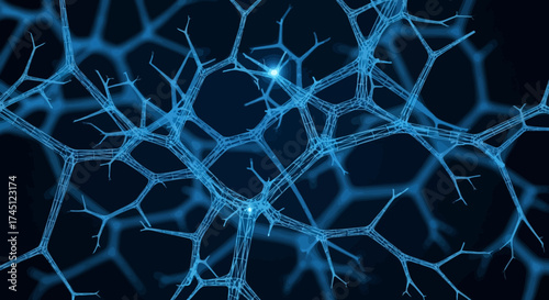 Abstract blue network of interconnected lines and nodes, resembling neuron connections or a complex system.