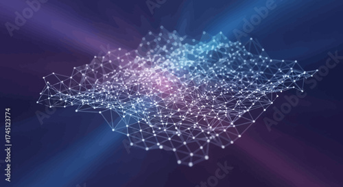 Abstract network of interconnected nodes floating against a gradient background.