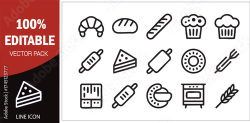 Line Icon Set for Baking and Pastry bread croissant