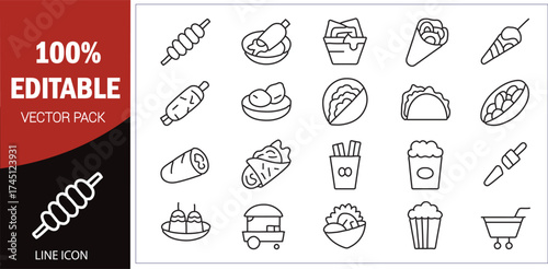 Line Icon Set of Street Food and Snacks icons line art