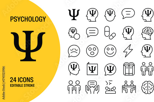 Psychology Icons and Symbols Collection brain head