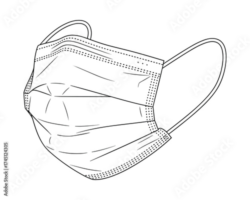 Medical face covering line art illustration for protection against viruses and germs.
