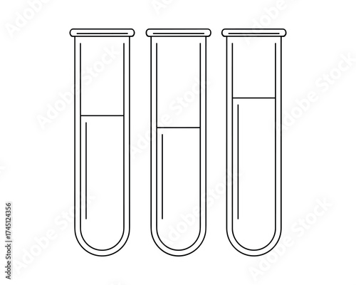Three test tubes with varying fluid levels illustration for science and medicine.