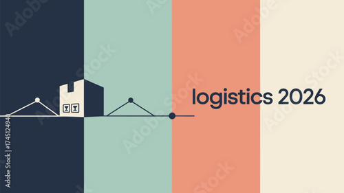 A logistics concept illustration with a box and connecting lines on a multicolored background design