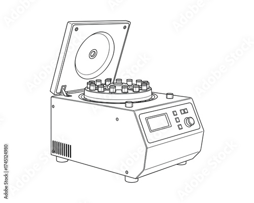Detailed Vector Illustration of a Laboratory Centrifuge with Open Lid and Test Tubes