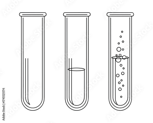 Three laboratory test tubes, showing progressive stages of fluid measurement outline.