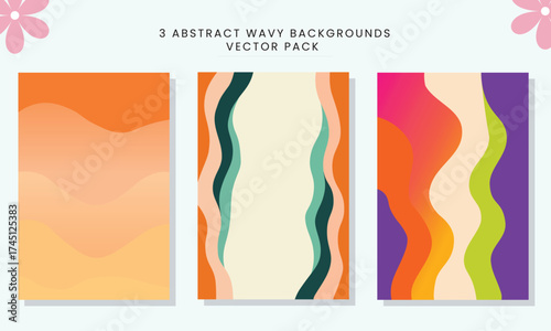3 Abstract Wavy Backgrounds Vector Pack in Peach, Earth, and Vibrant Stripes for Branding and Presentation Design