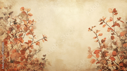 Vintage-style botanical illustration with autumn leaves on a textured background