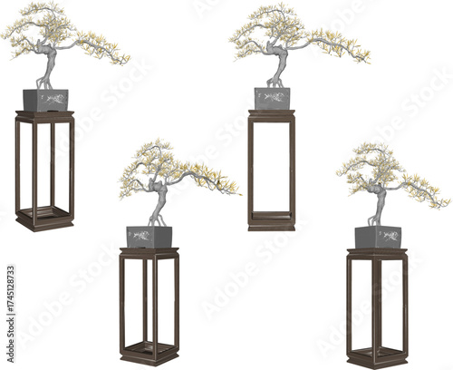 Vector sketch illustration of decorative design of bonsai plants in pots to beautify the interior of the room and for ornamental plant hobbyists