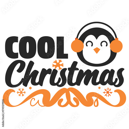 Festive Cool Christmas Design with Penguin Wearing Ornament Earmuffs Spreading Holiday Cheer