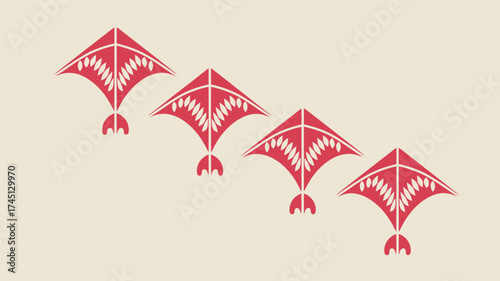 Delightful red kite pattern evokes playful summer memories and childhood joy, perfect for backgrounds or whimsical designs against light beige