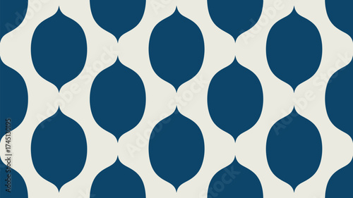 Elegant seamless pattern with stylized teardrop shapes in modern blue and cream tones creates a sophisticated backdrop for your design project