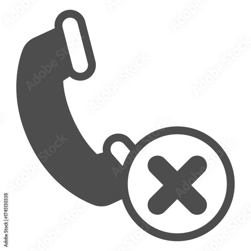 Telephone handset ban solid icon, retro communication concept. Vector graphics. Phone with close button, forbidden item sign on white background, glyph style icon for mobile or web design.