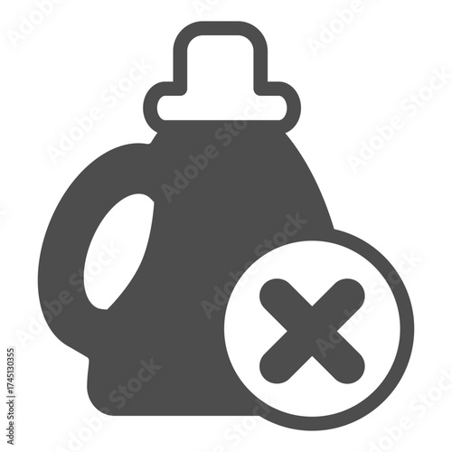 Bottle of machine oil ban solid icon, oils concept. Vector graphics. Oil container with close button, forbidden item sign on white background, glyph style icon for mobile or web design.