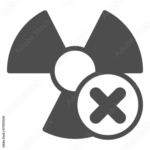 Radiation ban solid icon, not radioactive concept. Vector graphics. Radioactive with close button, forbidden item sign on white background, glyph style icon for mobile or web design.