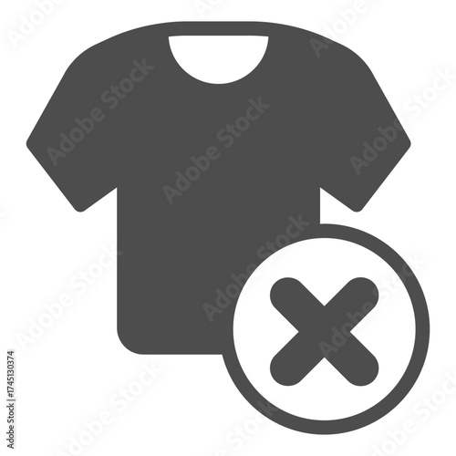 Shirt ban solid icon, wash and dry concept. Vector graphics. T-shirt with close button, forbidden item sign on white background, glyph style icon for mobile or web design.