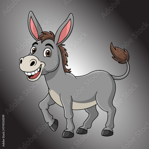 Cute Smiling Cartoon Donkey Character Isolated on black  Background