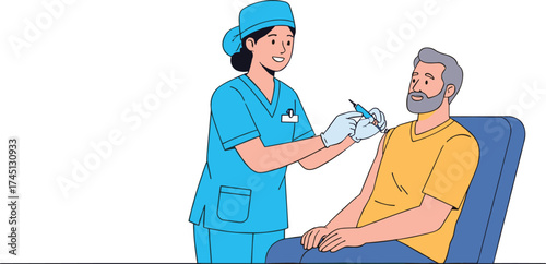 Healthcare vaccination, medical injection, nurse with syringe, immunization campaign, public health, smiling doctor, patient care, prevention medicine, hospital procedure, wellness support,