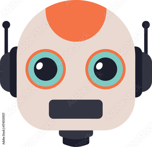 Cute Robot Head Icon - Flat Design