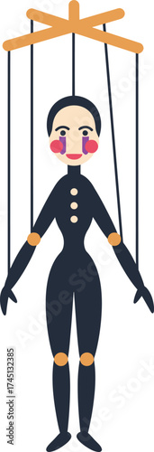 Flat Cartoon Marionette Puppet on Strings