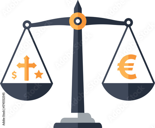 Scales Weighing Religion vs. Money