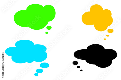 Colorful thought bubbles in green yellow and blue floating on a black studio background design on transparent background