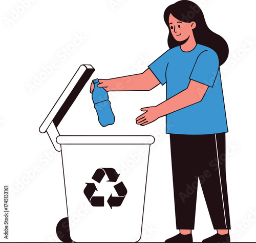 Recycling plastic bottle, eco awareness, waste management, environmental care, sustainability concept, green lifestyle, responsible disposal, clean future, eco-friendly action,