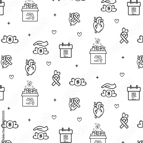 Charity and Donation doodle seamless pattern helping hands fundraising awareness volunteer support and care seamless pattern