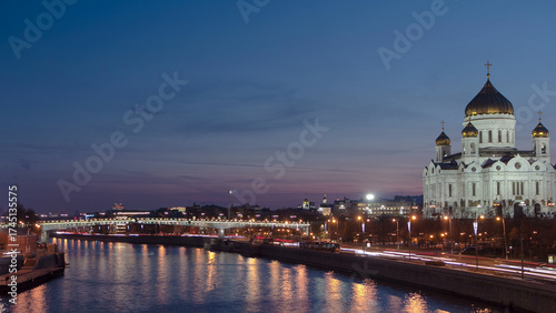 Canvas Print Majestic orthodox Cathedral of Christ Saviour day to night Timelapse hyperlapse,