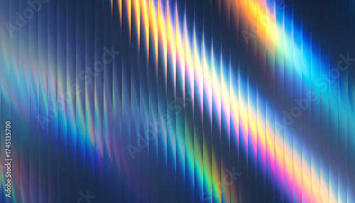 Iridescent ribbed glass surface with diagonal light refraction texture rainbow