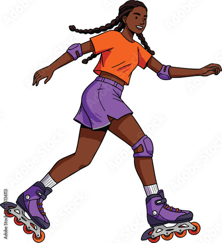 Rollerblading, protective gear, active lifestyle, outdoor sport, safety equipment, fitness activity, urban recreation, colorful outfit, dynamic movement, healthy exercise, youth culture,