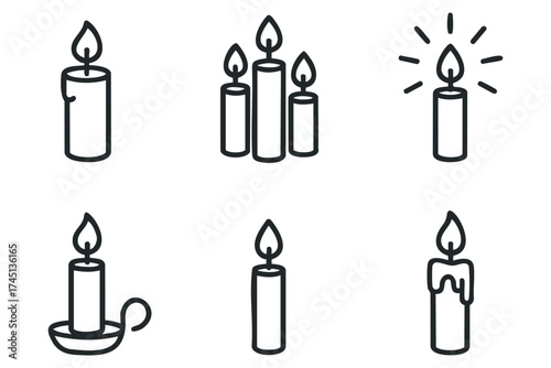 Varied candle designs for cozy ambiance and decor. Set of 6 black Christmas icons