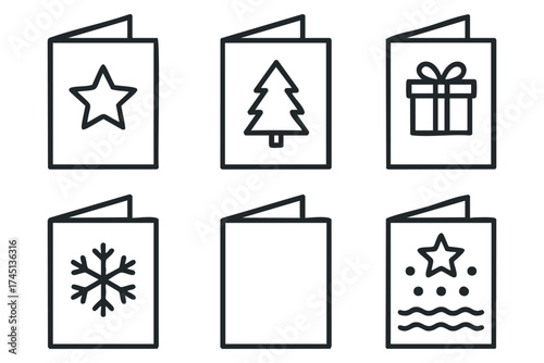 Holiday greeting card collection with festive designs. Set of 6 black Christmas icons