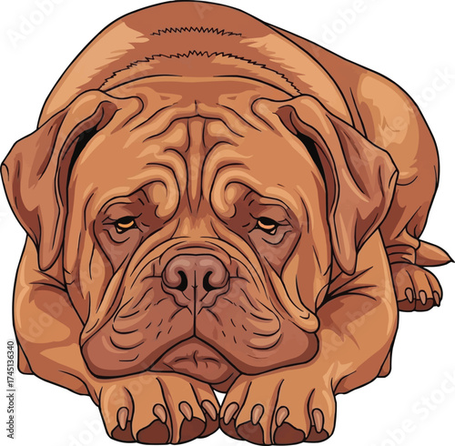 Dogue de Bordeaux dog lying down relaxed vector illustration