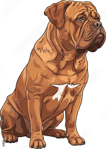 Dogue de Bordeaux dog sitting relaxed resting vector illustration